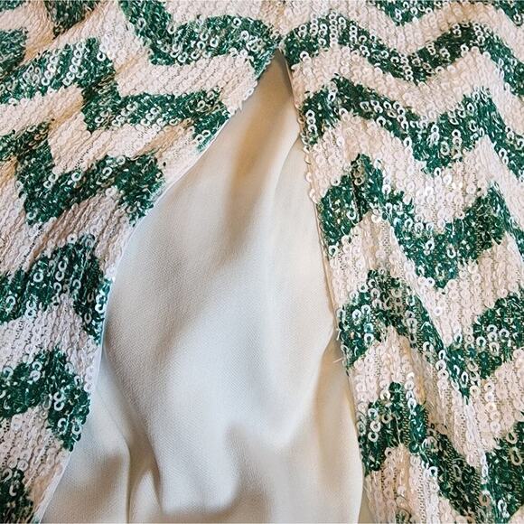 KASIA NEW GREEN WHITE SEQUIN DRESS SIZE SMALL RETAIL $225 - Picture 7 of 8